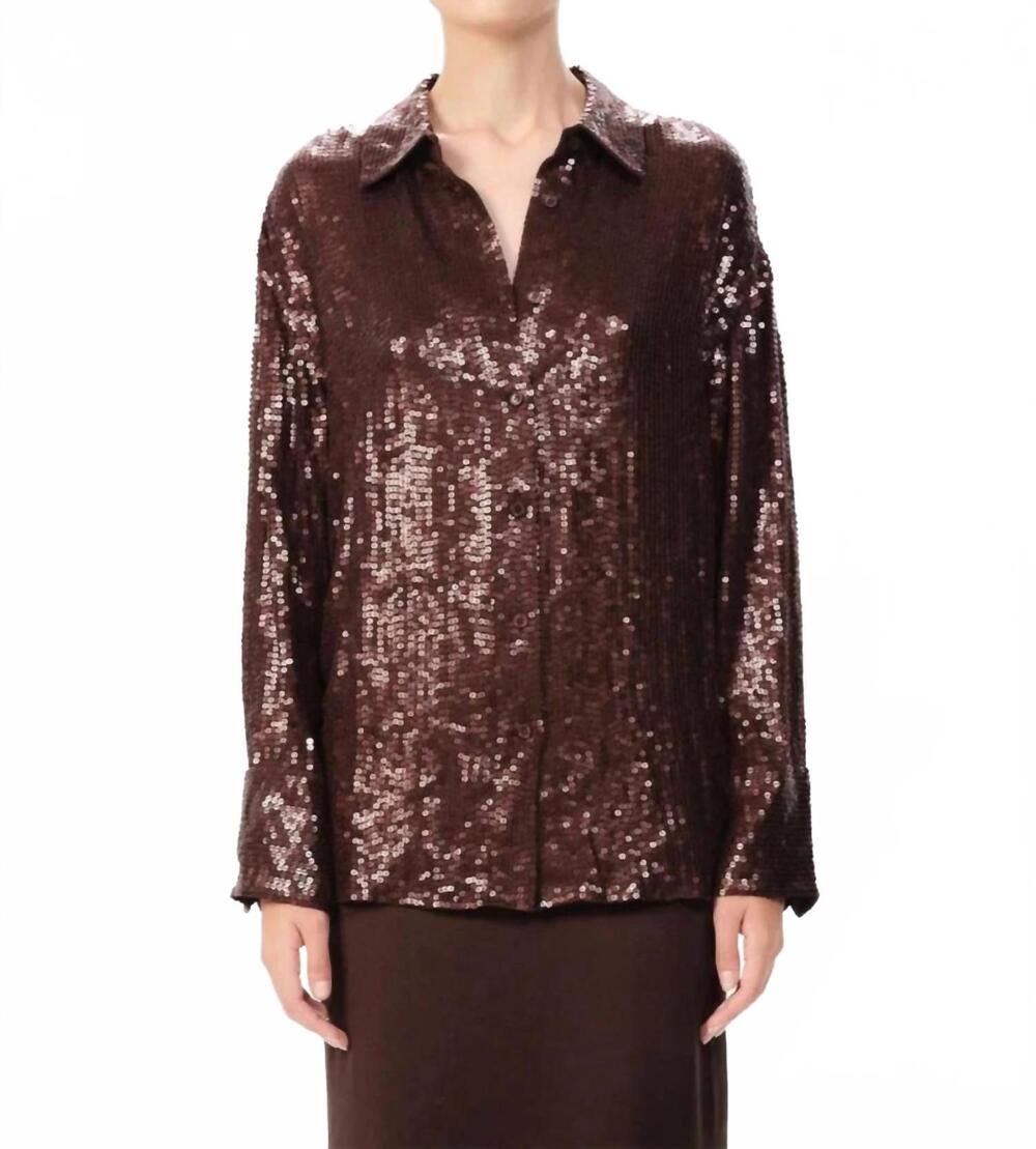 NEW MARIA CHER cardales cyrus sequin shirt in dark brown